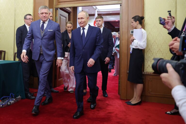 Russian President Vladimir Putin and Slovakian Prime Minister Robert Fico.