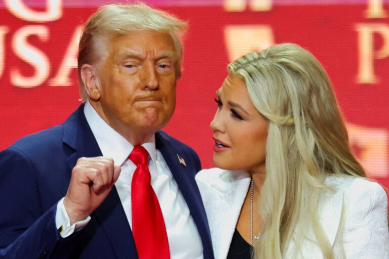 Donald Trump and Erika Kirk. Photo: Daniel Cole/Reuters