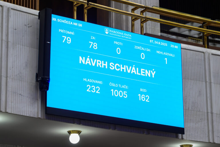 Tabuľa s výsledkom hlasovania o opatreniach tretieho konsolidačného balíka. Foto: Jaroslav Novák/TASR