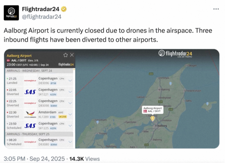 Drone alert in Denmark. Aalborg Airport closed for hours after incident
