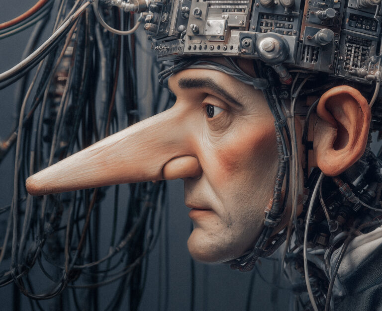 Digitálny Pinocchio. Ilustračná fotografia bola vytvorená pomocou umelej inteligencie. Foto: Štandard/Midjourney