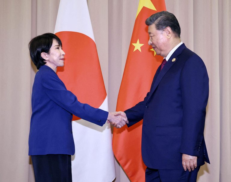 Sanae Takaichi and Xi Jinping. Photo: Kyodo/Reuters