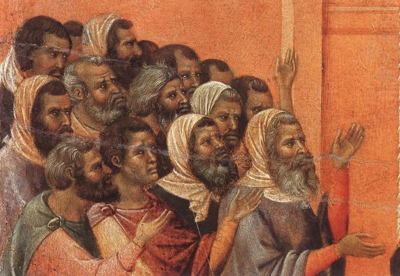 Duccio di Buoninsegna: Farizeji obviňujú Krista (1308 – 1311). Foto: wikimedia commons