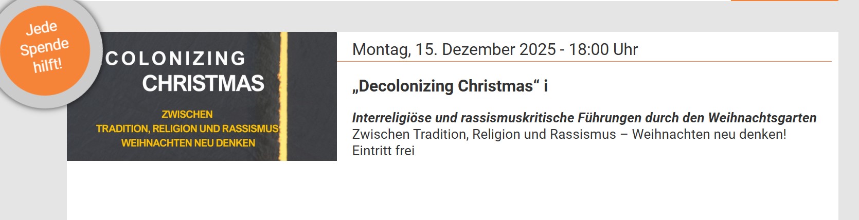 Dekolonisierung Weihnachtens Screenshot Homepage
