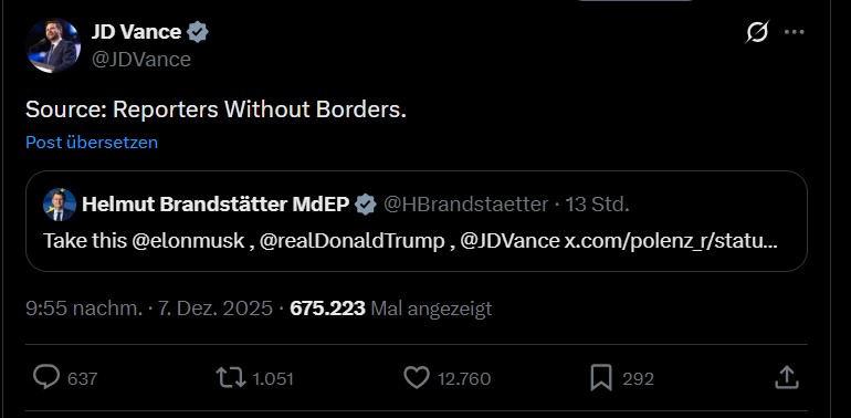JD Vance Posting zu Brandstätter