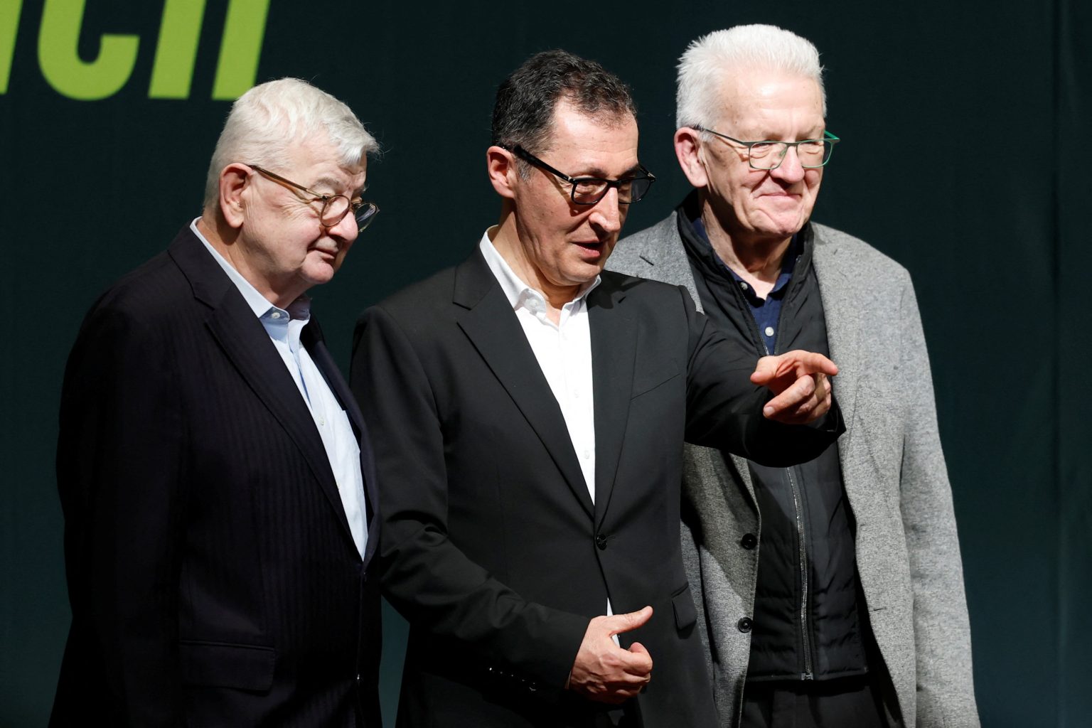 Yesterday’s protest has matured into today’s governing habit – Joschka Fischer, Cem Özdemir and Winfried Kretschmann at the Greens’ Ash Wednesday gathering in Biberach. Photo: Heiko Becker/Reuters