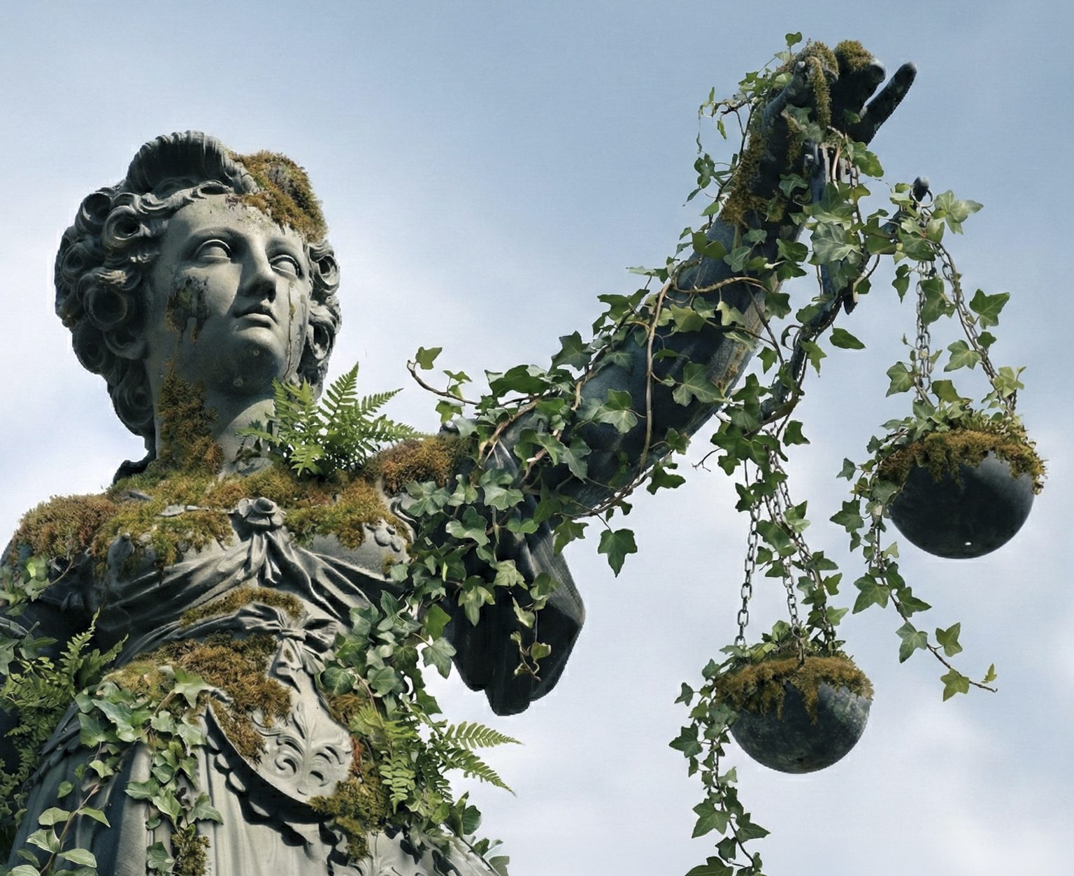 Germany’s justice system overgrown with green ideology – symbolised by Frankfurt’s Justitia statue. Photo: no_limit_pictures/Getty Images