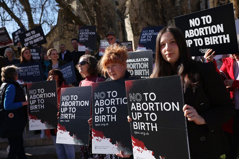 Pro-Life protest held outside UK Parliament during the report stage of crime and policing bill. Photo: Dan Kitwood/Getty Images