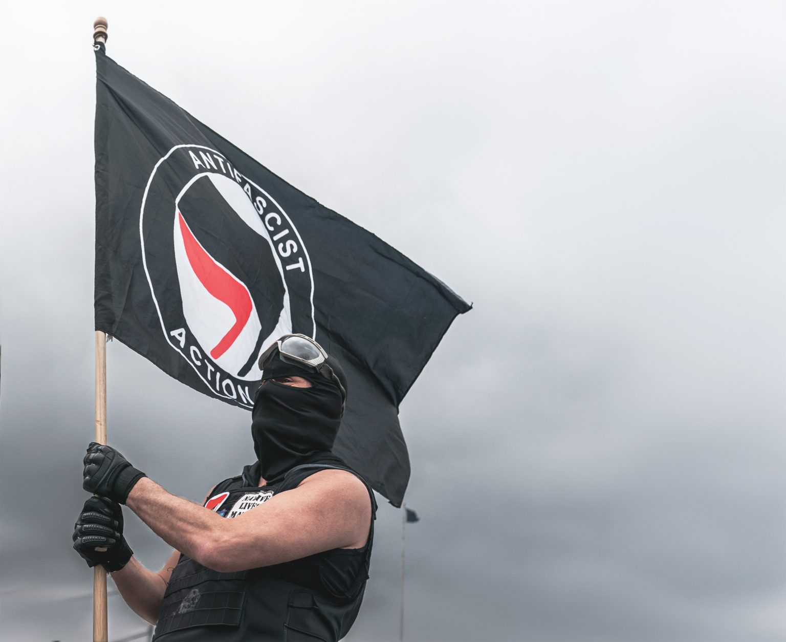 A member of Antifa at a protest. Photo: Nathan Howard/Getty Images