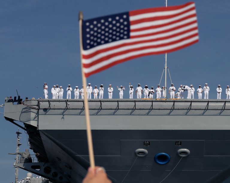 US Navy sailors aboard the aircraft carrier USS Gerald R. Ford. Photo: Joe Raedle/Getty Images