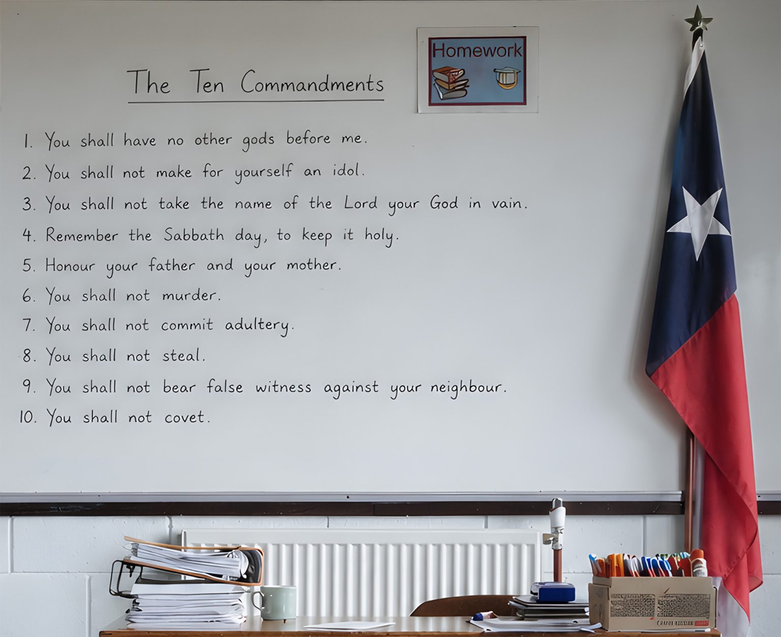 The Ten Commandments Will Remain Displayed in Texas Classrooms Photo: Getty Images/AI
