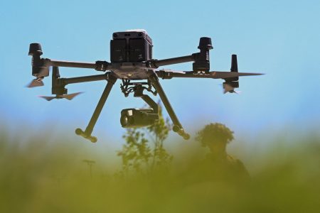 A military drone flies during the US Army’s Combined Resolve exercise at its training facilities in Hohenfels, southern Germany. Photo: Angelika Warmuth/Reuters