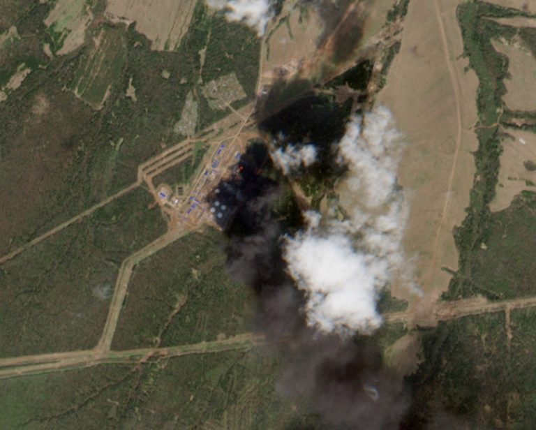 Smoke rises from a Russian oil pumping station in Perm after a Ukrainian drone attack. Photo: European Union/Copernicus Sentinel-2/Reuters
