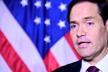 US Secretary of State Marco Rubio speaks to the press at the US embassy in Rome. Photo: Stefano Rellandini/Pool via Reuters