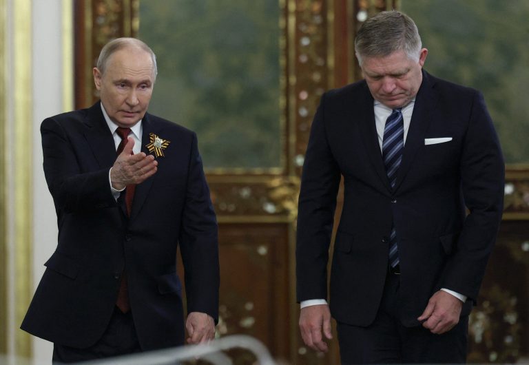 Russian President Vladimir Putin and Slovak Prime Minister Robert Fico.