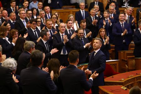 Hungary's Prime Minister Peter Magyar receives a standing ovation in Parliament.