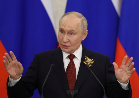 Vladimir Putin raised the prospect of talks on Europe’s future security order after a Victory Day parade stripped of its usual military display. Photo: Ramil Sitdikov/Pool/Reuters