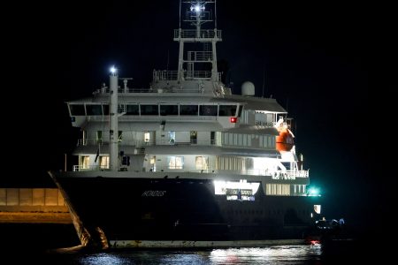The cruise ship MV Hondius arrives in Tenerife. Photo: Hannah McKay/Reuters