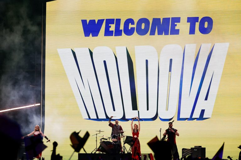 Moldova’s Eurovision entry performs during the 2026 contest. Photo: Lisa Leutner/Reuters