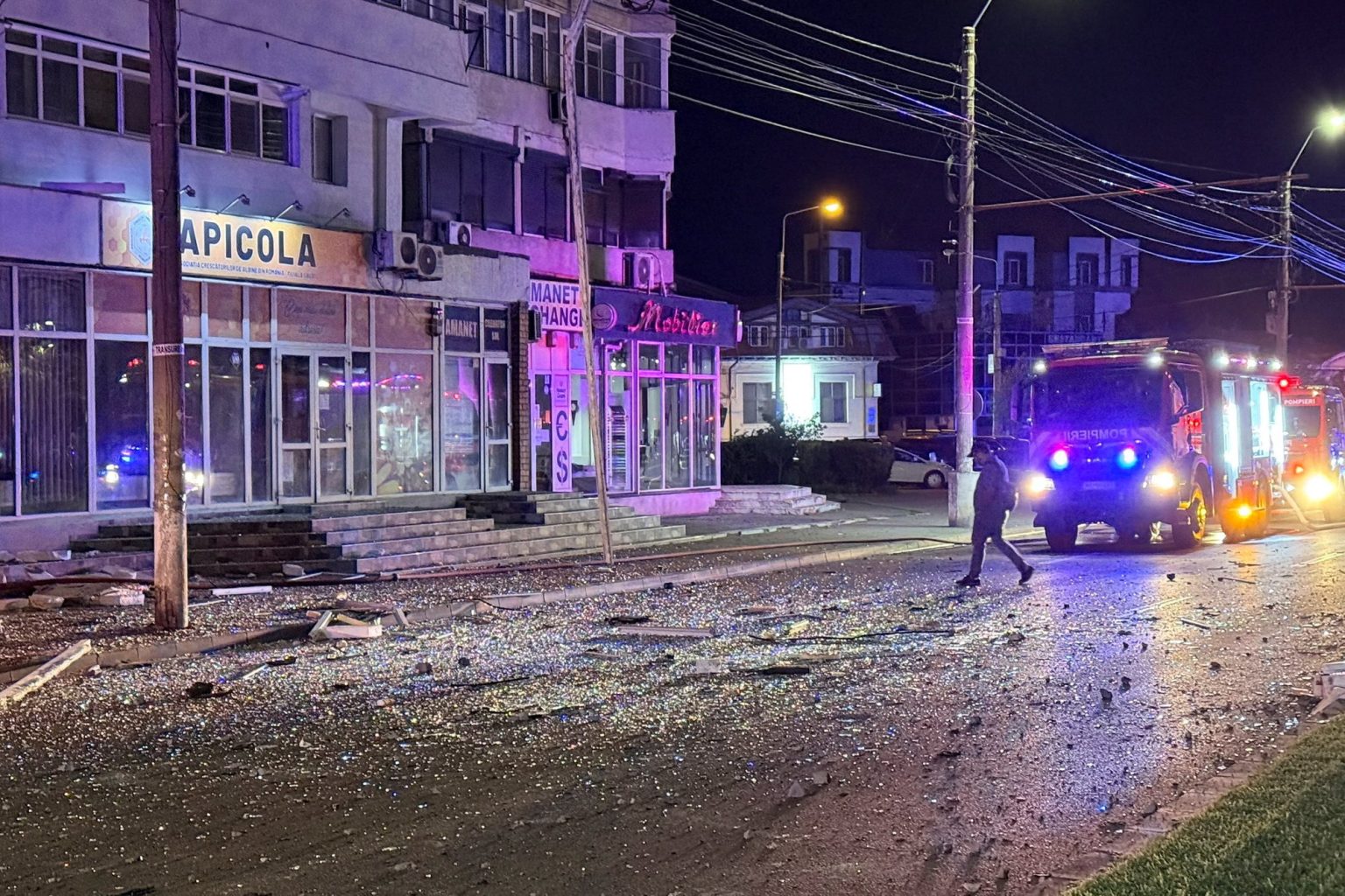 Damage outside a residential building in Galati, a Romanian city close to the Ukrainian border, after a drone hit during a Russian attack on Ukrainian ports across the Danube. Photo: Reuters