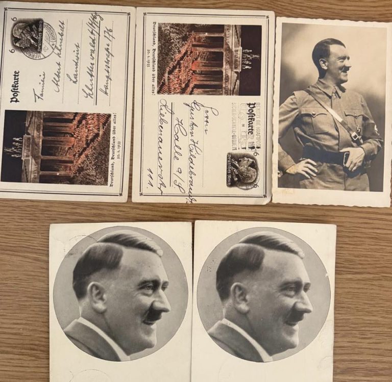 Old postcards featuring Adolf Hitler were seized from a Ukrainian woman at the border. Photo: Transcarpathian Customs/Facebook