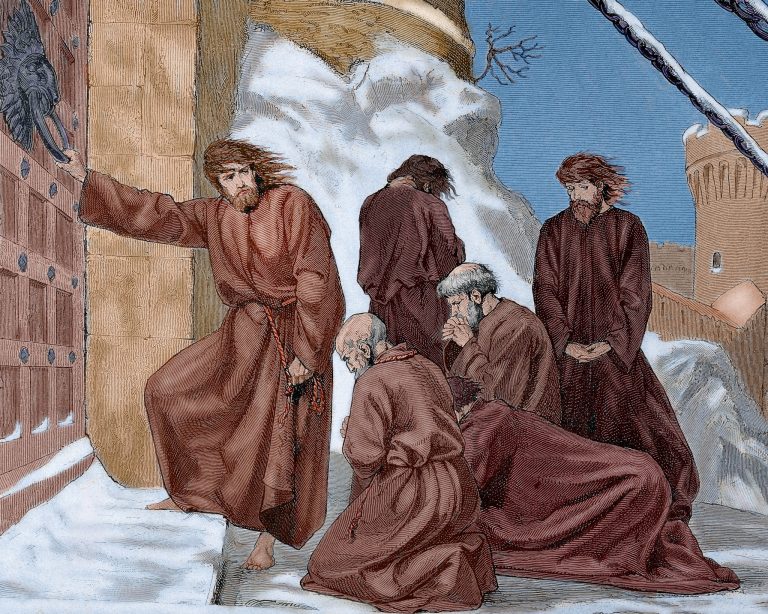 Henry IV at Canossa in 1077, an enduring image of the medieval struggle between spiritual and temporal power. Source: PHAS/Universal Images Group via Getty Images