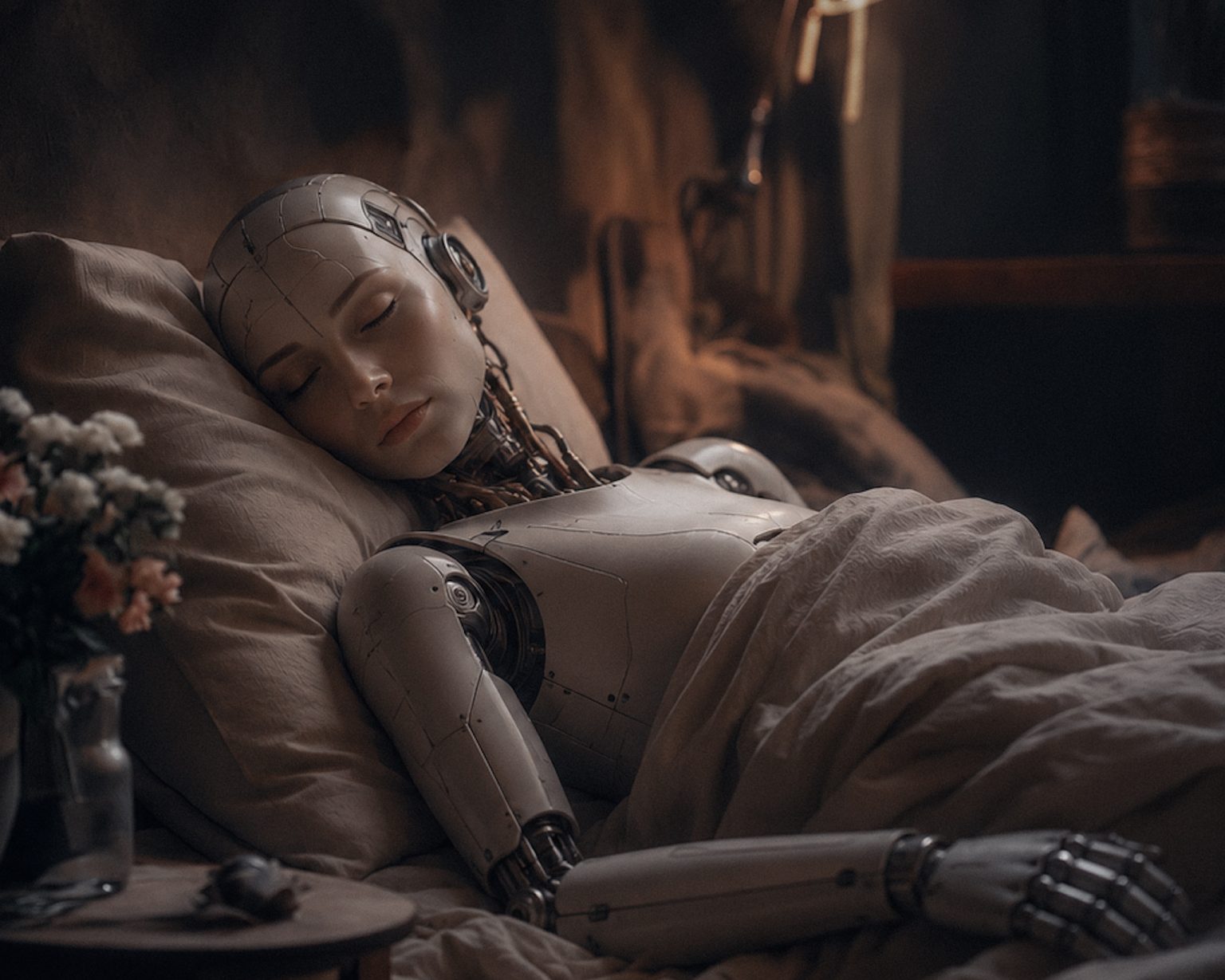 A sleeping humanoid illustrates the idea behind AI “dreaming”: sorting information, discarding clutter and keeping what matters. Photo: Statement/AI