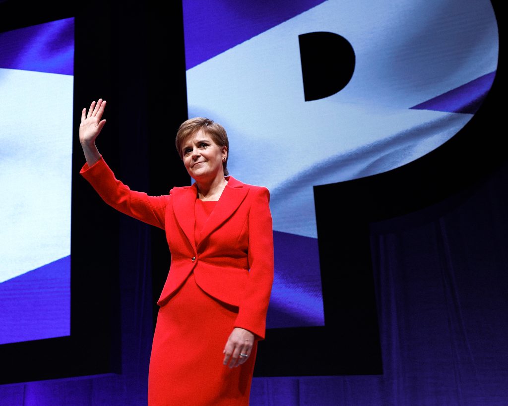 Nicola Sturgeon on stage before the SNP finance scandal engulfed her party. Photo: Jeff J Mitchell/Getty Images