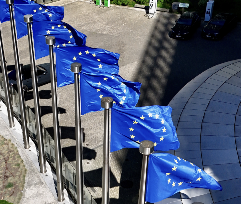 Flags of the European Union.