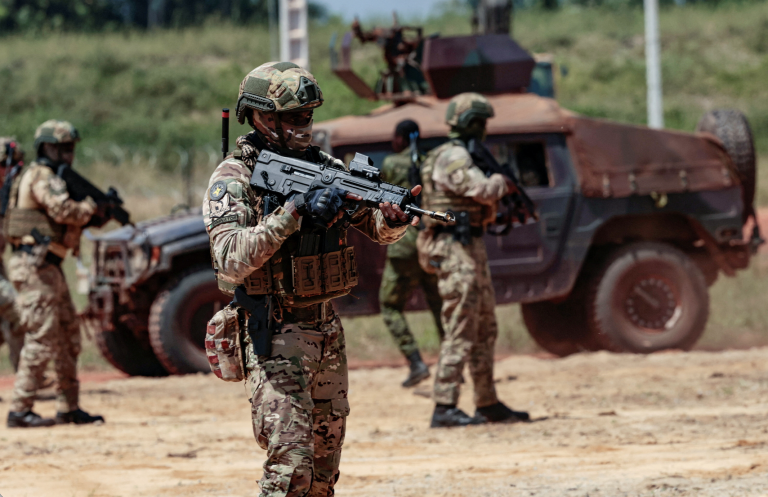 U.S. and Ivorian soldiers during a simulated attack.