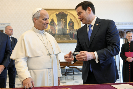 Pope Leo XIV and Marco Rubio.