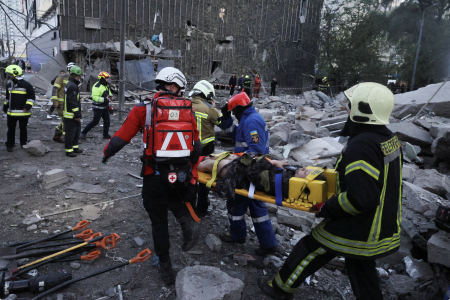 Aftermath of Russian missile and drone strikes in Kyiv. Photo: Thomas Peter/Reuters