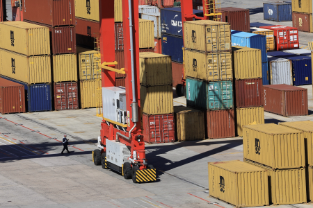 Containers at a shipping terminal.