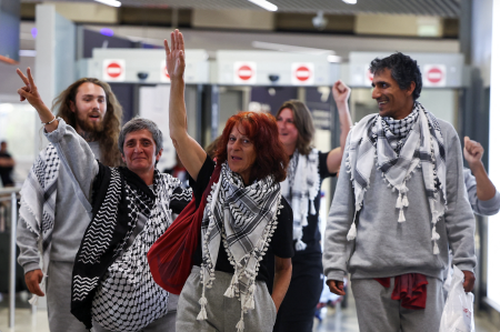 French activists detained on a flotilla to Gaza.