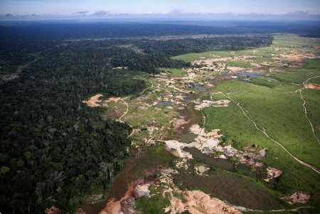 Illegal gold mine in the Amazon rainforest.