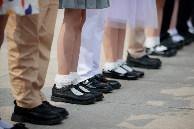 Children lined up in a row.