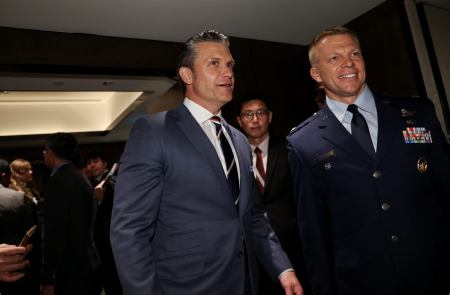 US Secretary of Defense Pete Hegseth at a meeting in Singapore.