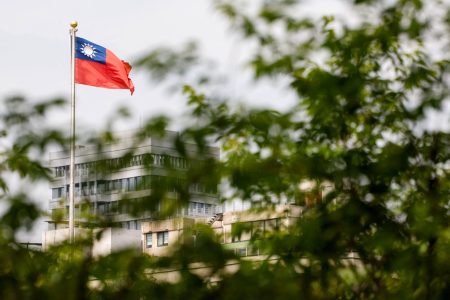 Taiwan flag flutters in Taipei.