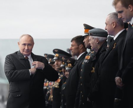 Vladimir Putin and his guests during the celebrations in Moscow.