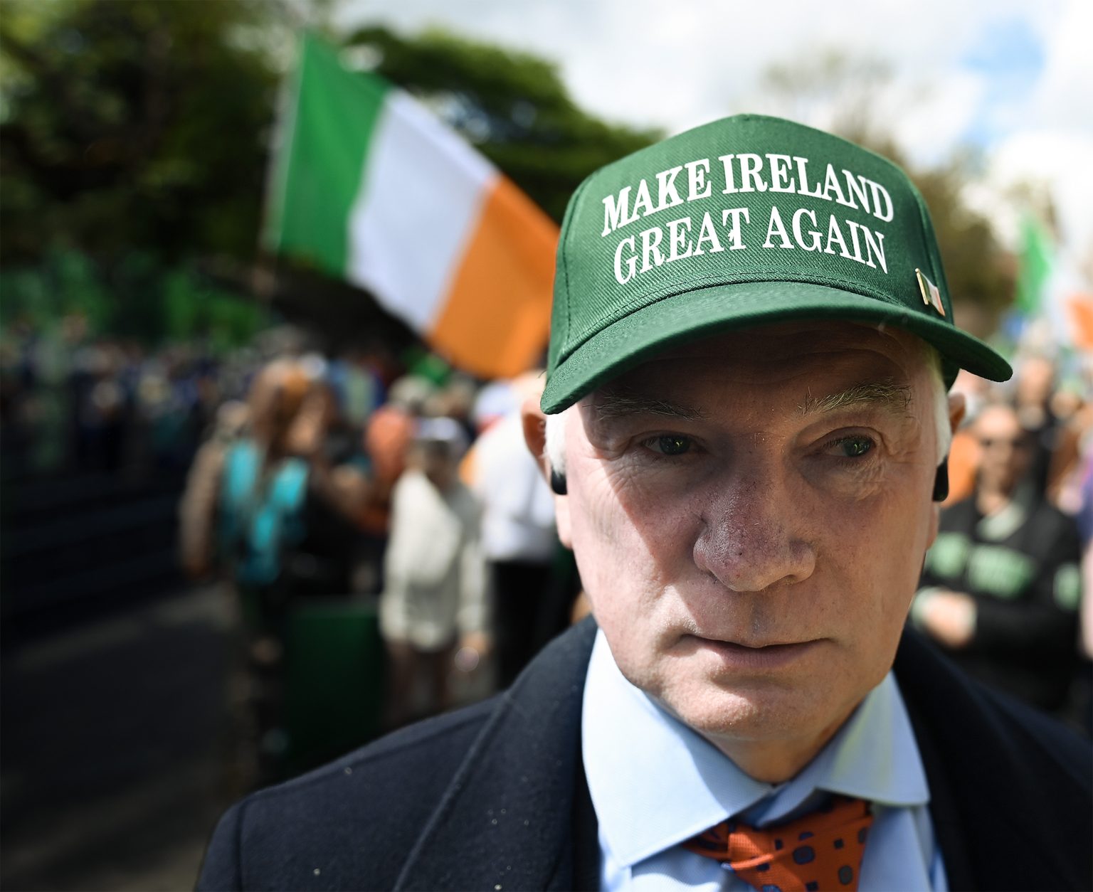 An anti-immigration protester in Dublin, where anger over migration, living costs and political detachment has fed a wider backlash against Ireland’s liberal establishment. Photo: Charles McQuillan/Getty Images