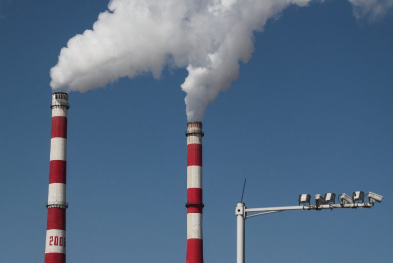 Chimneys at a coal-fired power station.