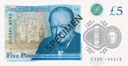 Banknote featuring a portrait of Winston Churchill.