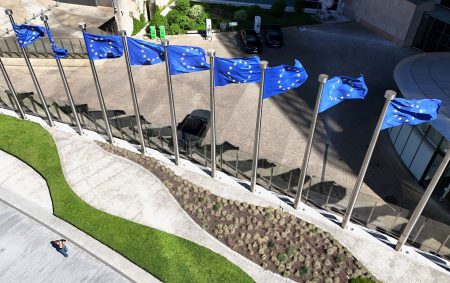 European Union flags.