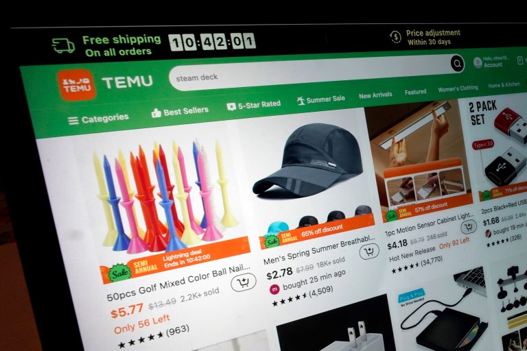 Webová stránka internetového obchodu Temu.