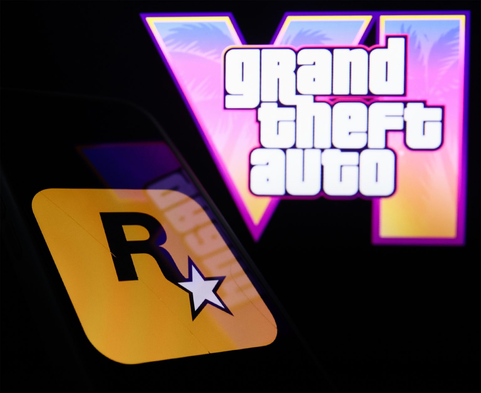Grand Theft Auto VI logo and Rockstar Games logo.