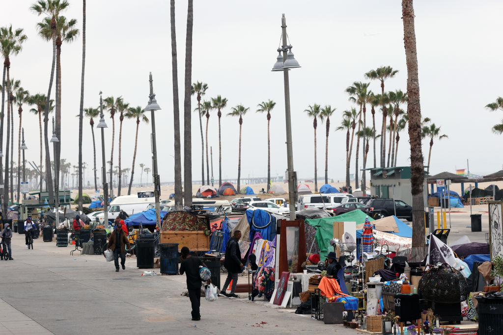 A homeless encampment in Venice, Los Angeles, in May 2021. Photo: Dania Maxwell/Los Angeles Times via Getty Images