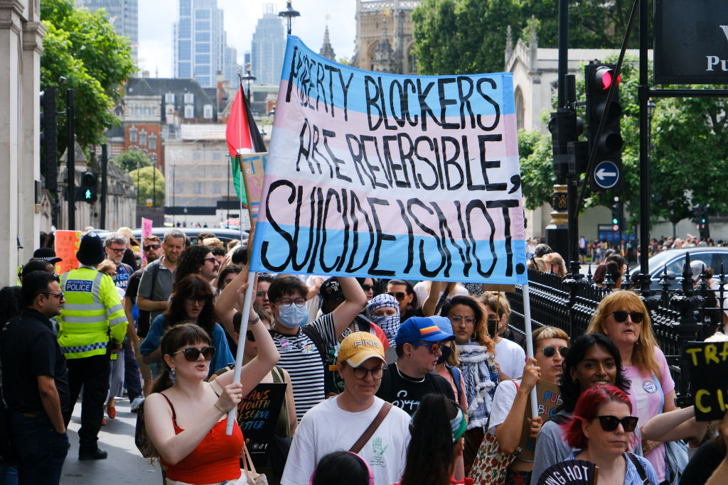 London protest over puberty blockers.