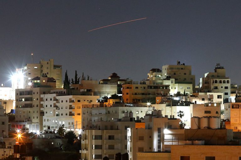 A missile from Iran streaks across the sky over Hebron on 7 June 2026. Photo: Wisam Hashlamoun/Anadolu/Getty Images
