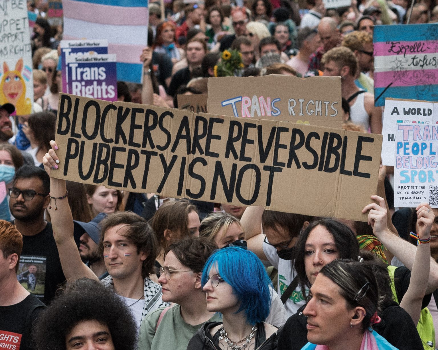 London protest over puberty blockers.
