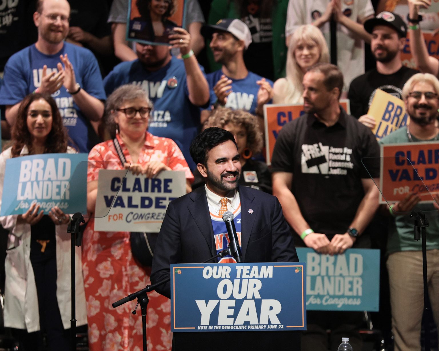 Mayor Zohran Mamdani at a rally in New York.